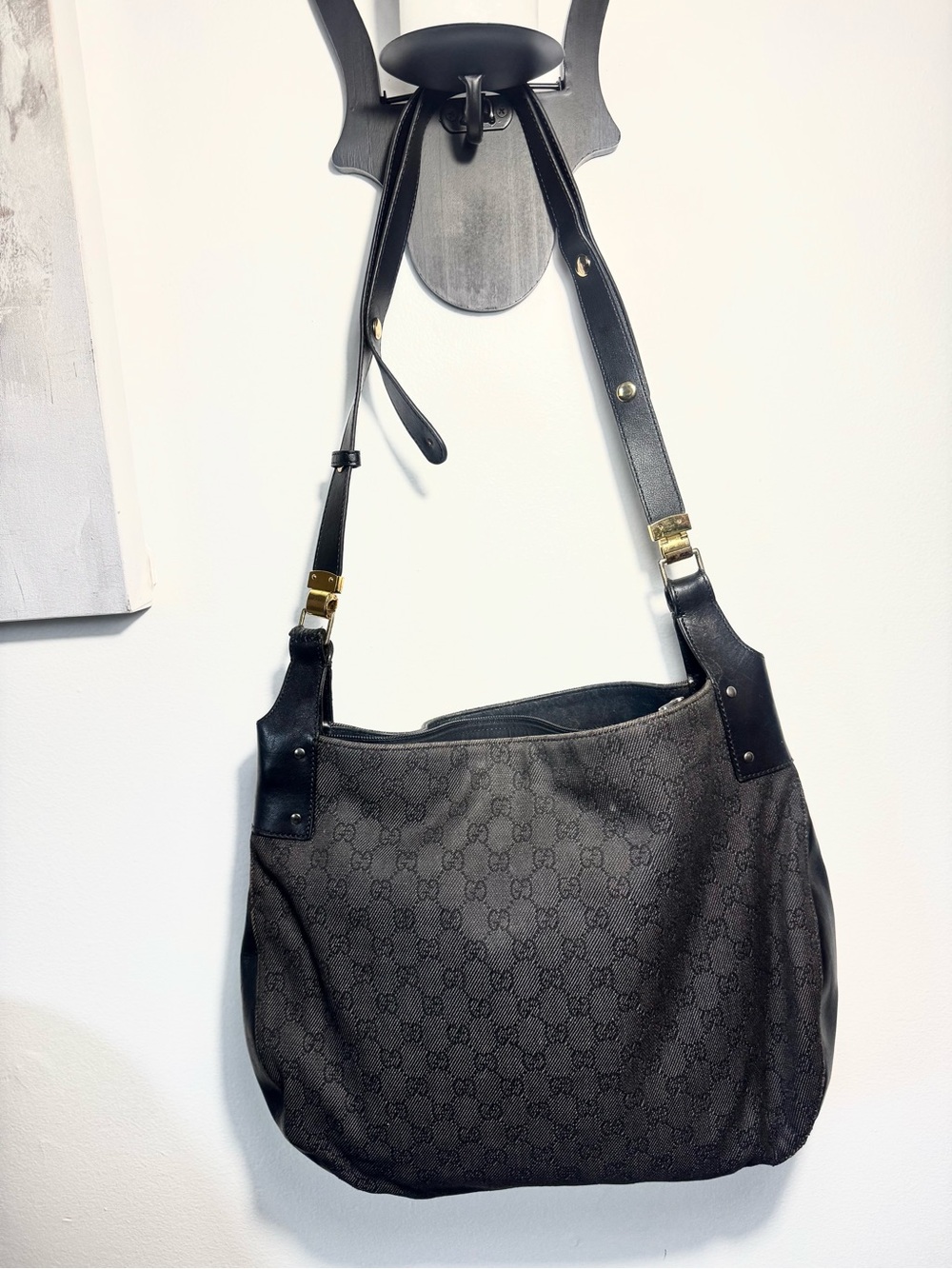 Gucci Black Interior Leather-Trim Hobo